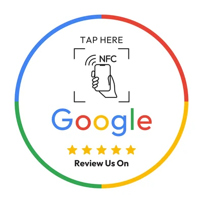 Okrúhla NFC Google Review karta od AlmiBoost