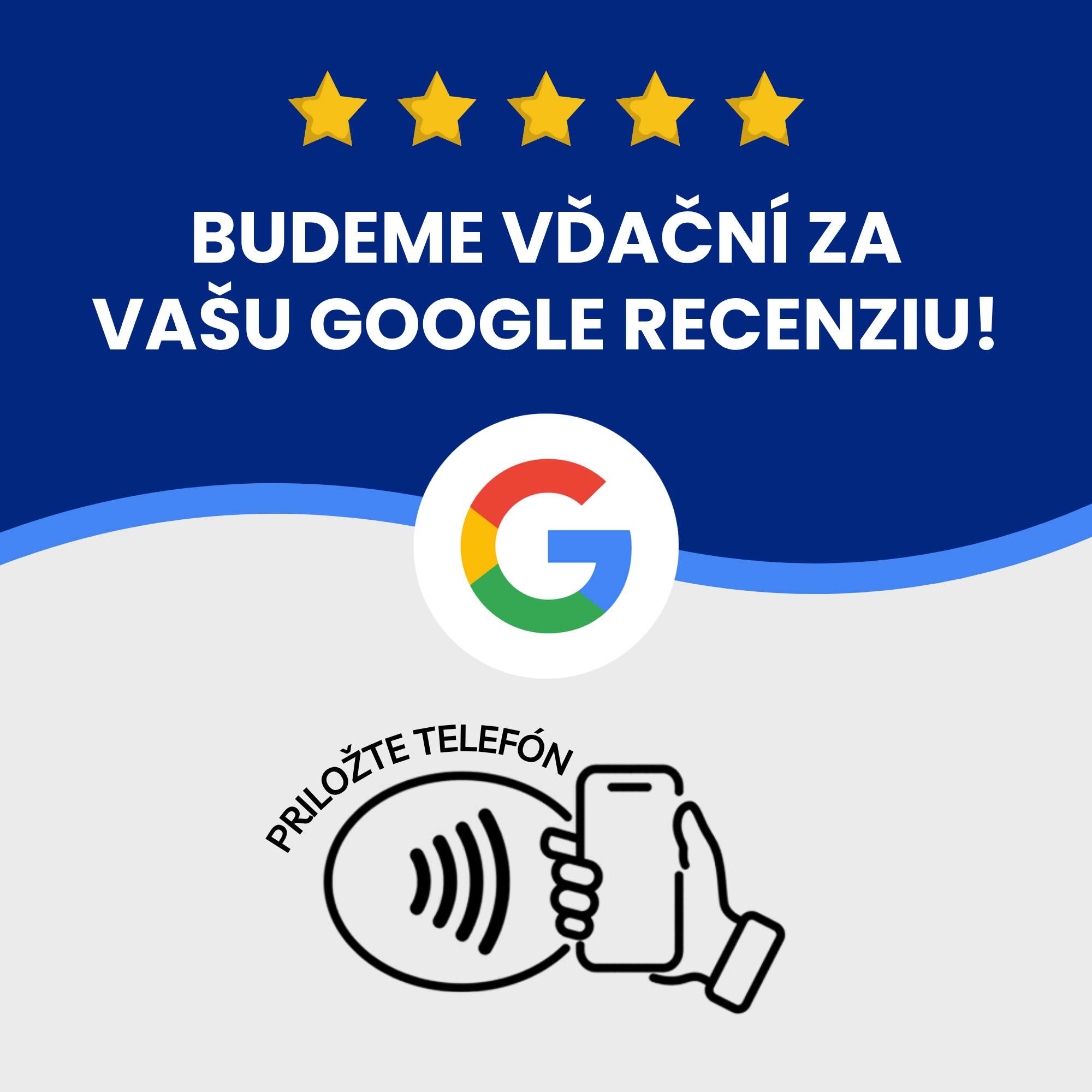 Štvorcová NFC karta na Google recenzie — rozmer 90 × 90 mm
