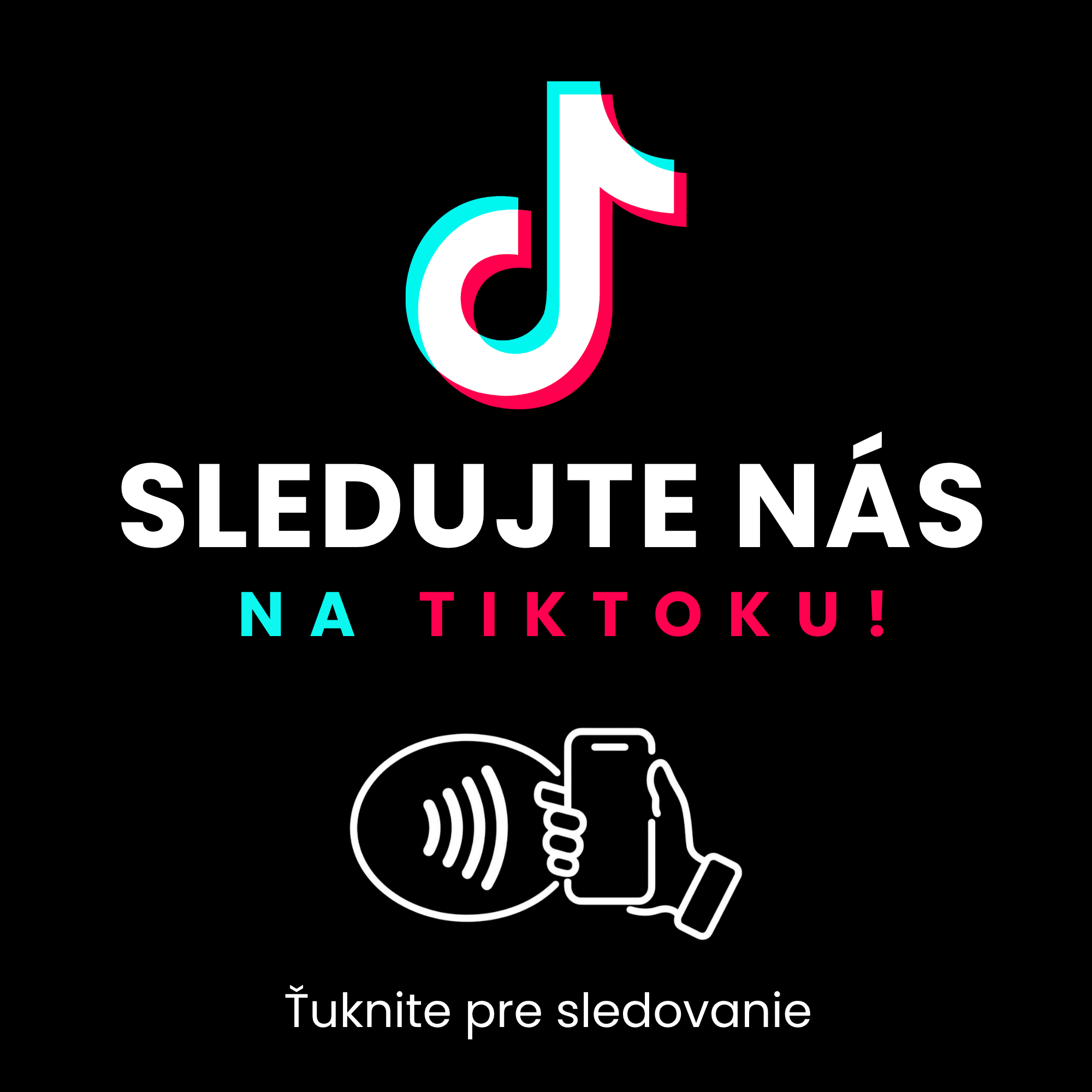 NFC karta TikTok na sledovanie profilu — rozmer 90 × 90 mm